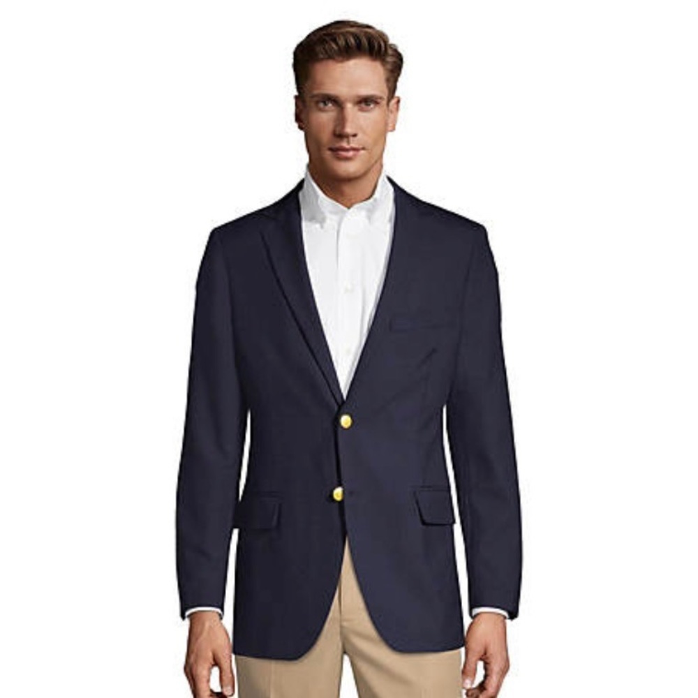 LANDS END' Men's Tailored Fit Hopsack Blazer, dark navy